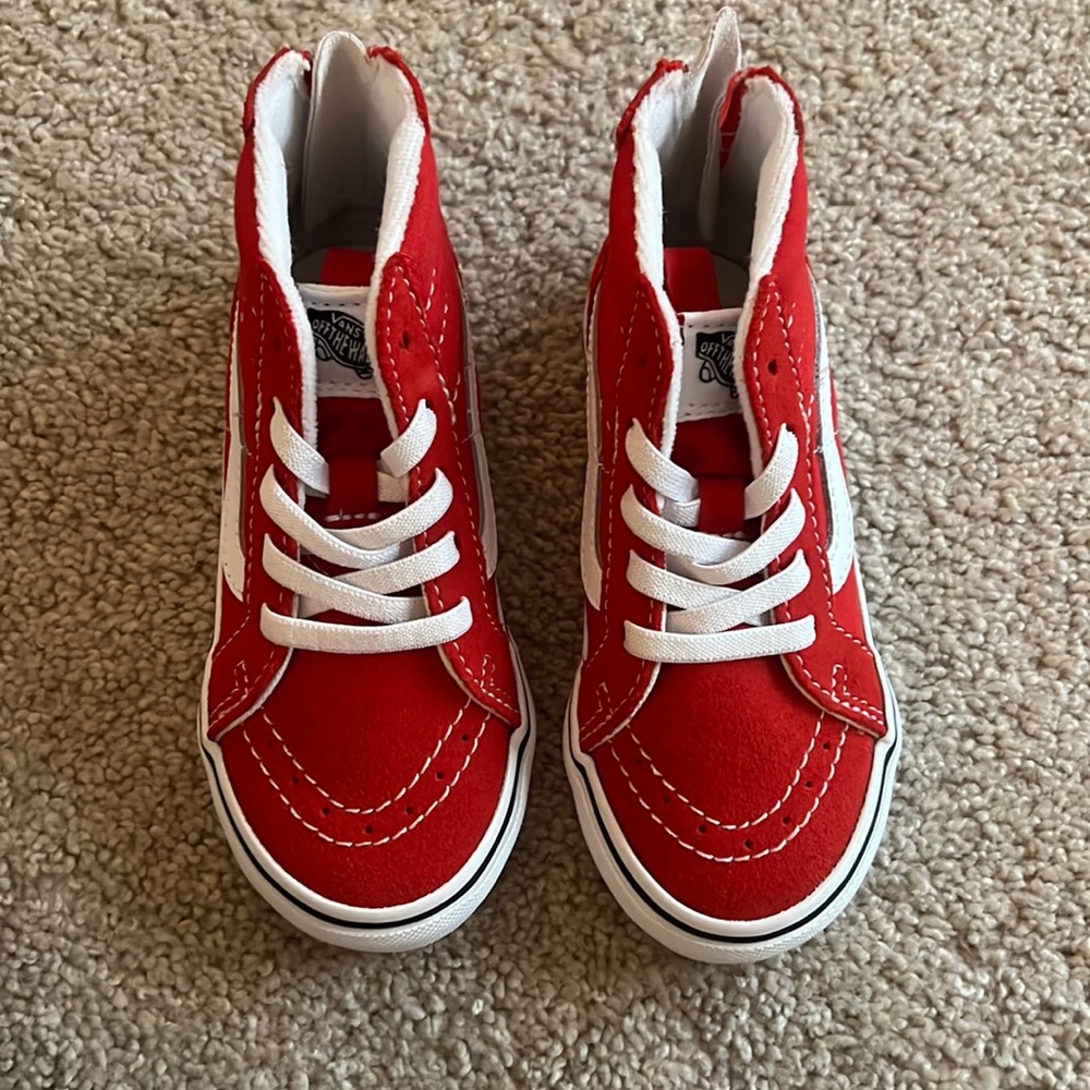 Brand new never worn toddler boy red and white hightop vans